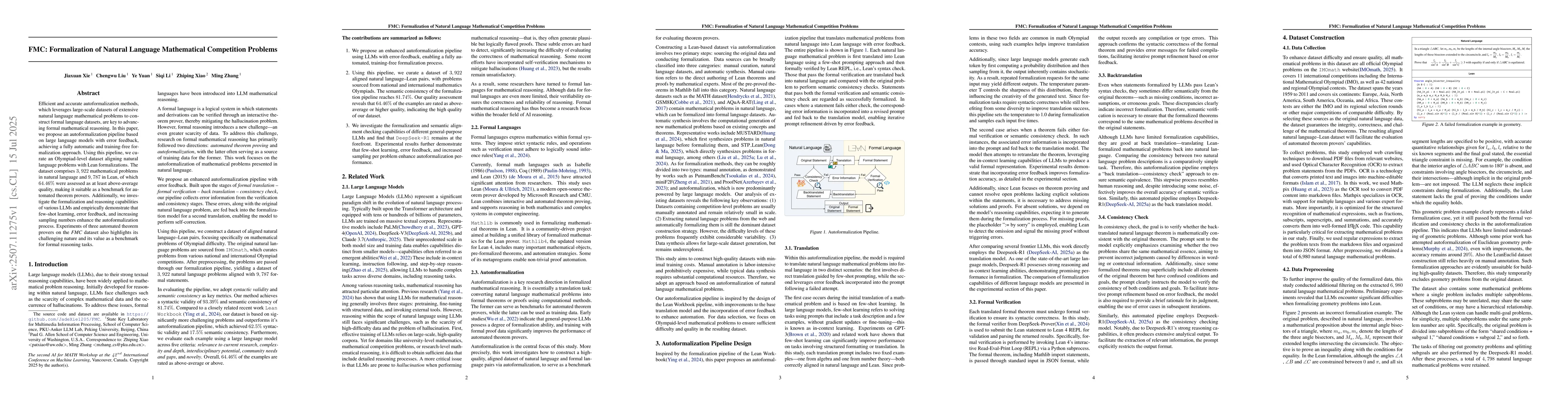 Thumbnail for FMC: Formalization of Natural Language Mathematical Competition Problems