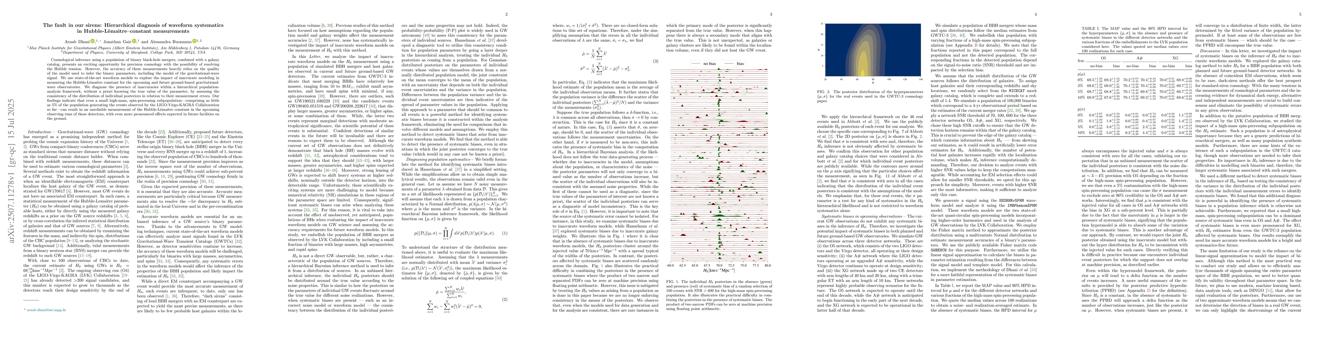 Thumbnail for The fault in our sirens: Hierarchical diagnosis of waveform systematics
  in Hubble-Lemaître constant measurements