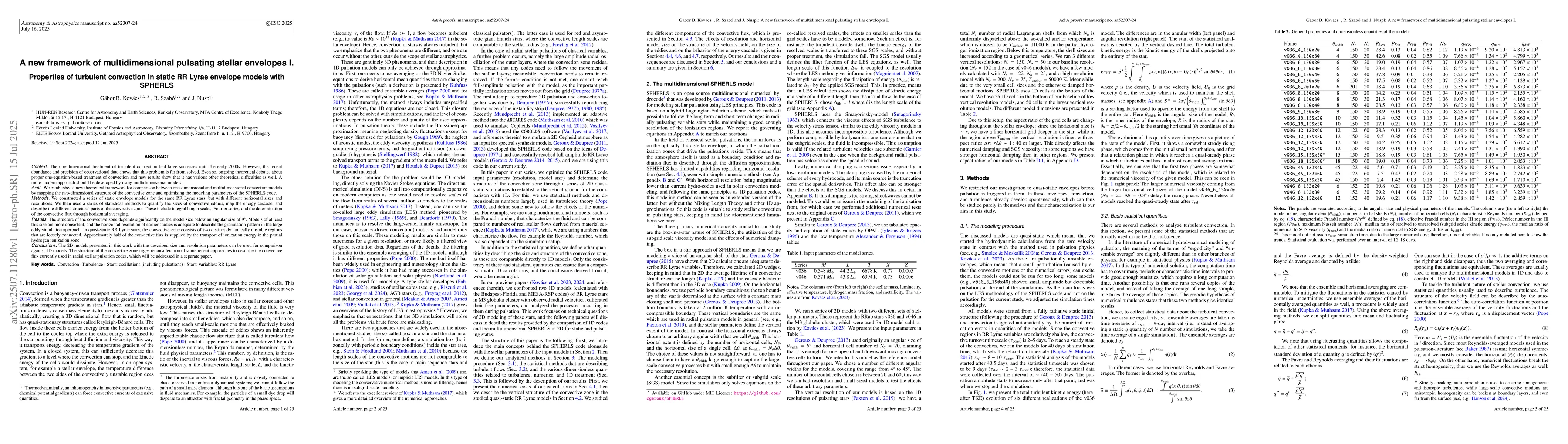 Thumbnail for A new framework of multidimensional pulsating stellar envelopes I.:
  Properties of turbulent convection in static RR Lyrae envelope models with
  SPHERLS