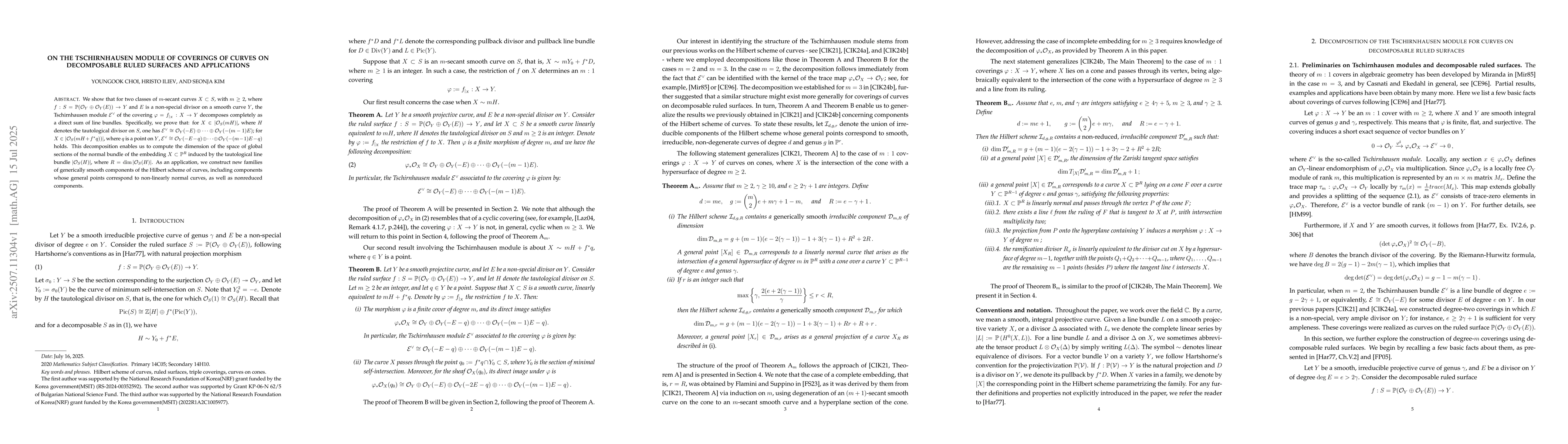 Thumbnail for On the Tschirnhausen module of coverings of curves on decomposable ruled
  surfaces and applications
