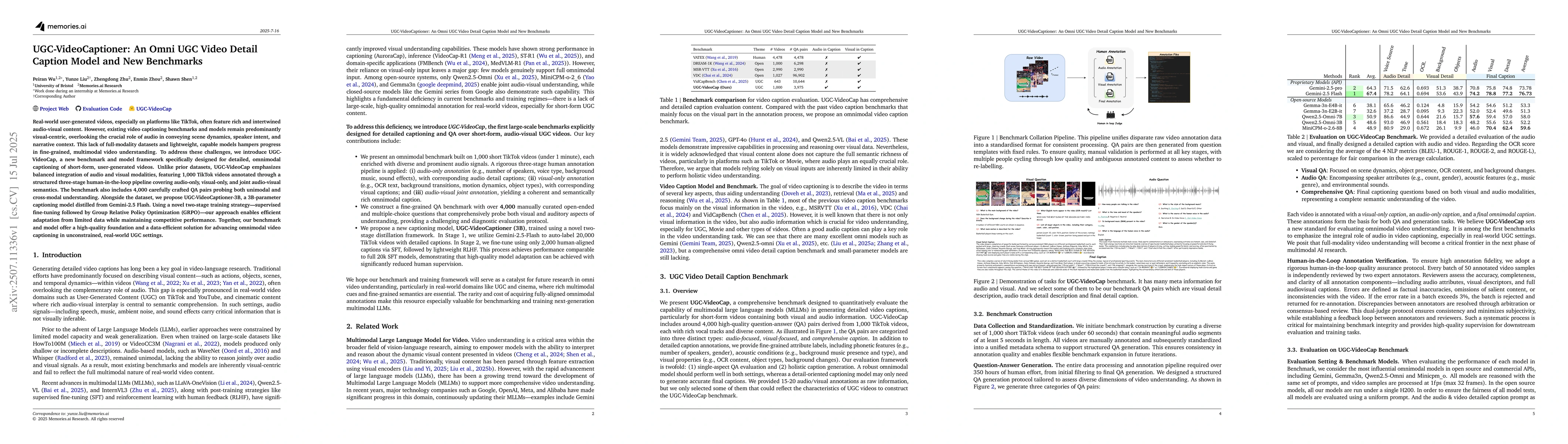 Thumbnail for UGC-VideoCaptioner: An Omni UGC Video Detail Caption Model and New
  Benchmarks