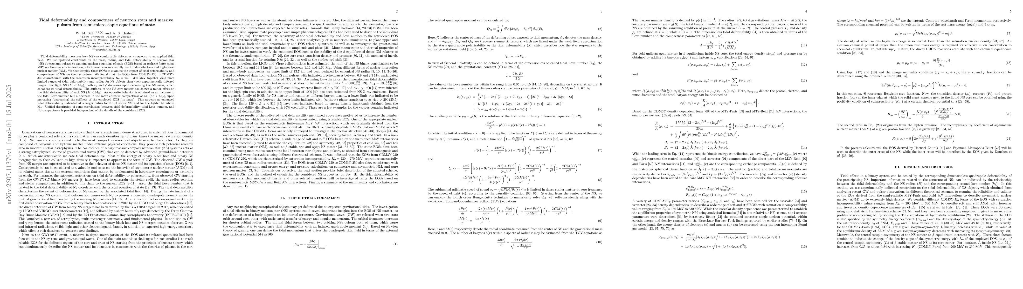 Thumbnail for Tidal deformability and compactness of neutron stars and massive pulsars
  from semi-microscopic equations of state