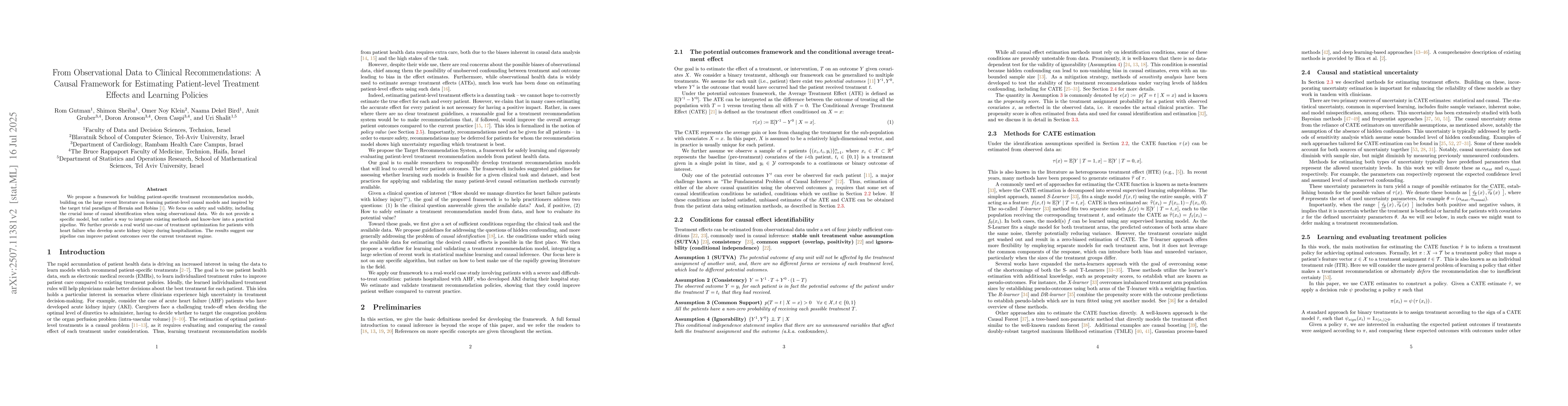 Thumbnail for From Observational Data to Clinical Recommendations: A Causal Framework
  for Estimating Patient-level Treatment Effects and Learning Policies