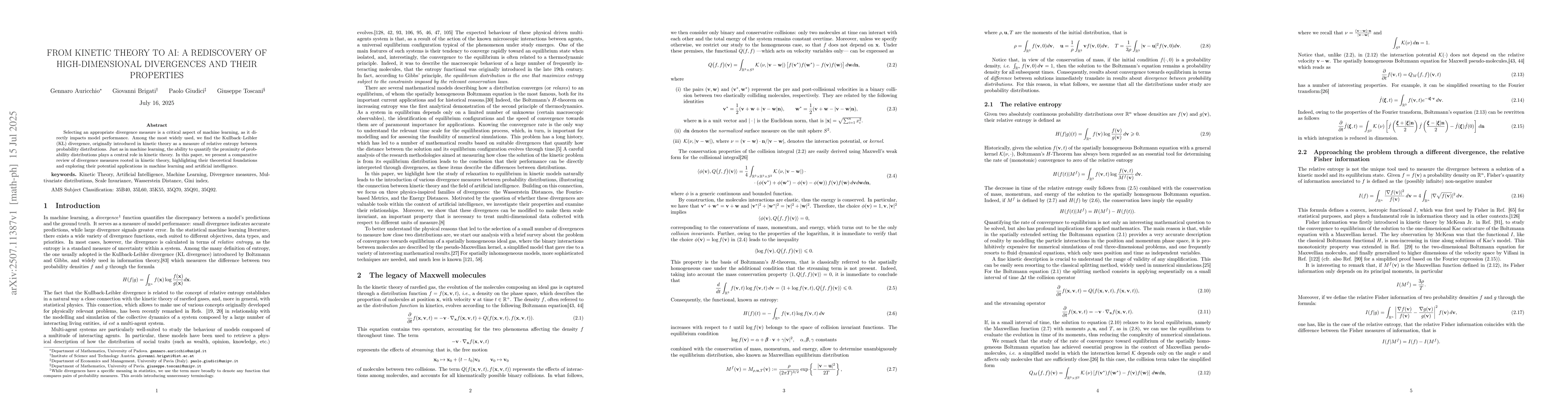 Thumbnail for From Kinetic Theory to AI: a Rediscovery of High-Dimensional Divergences
  and Their Properties