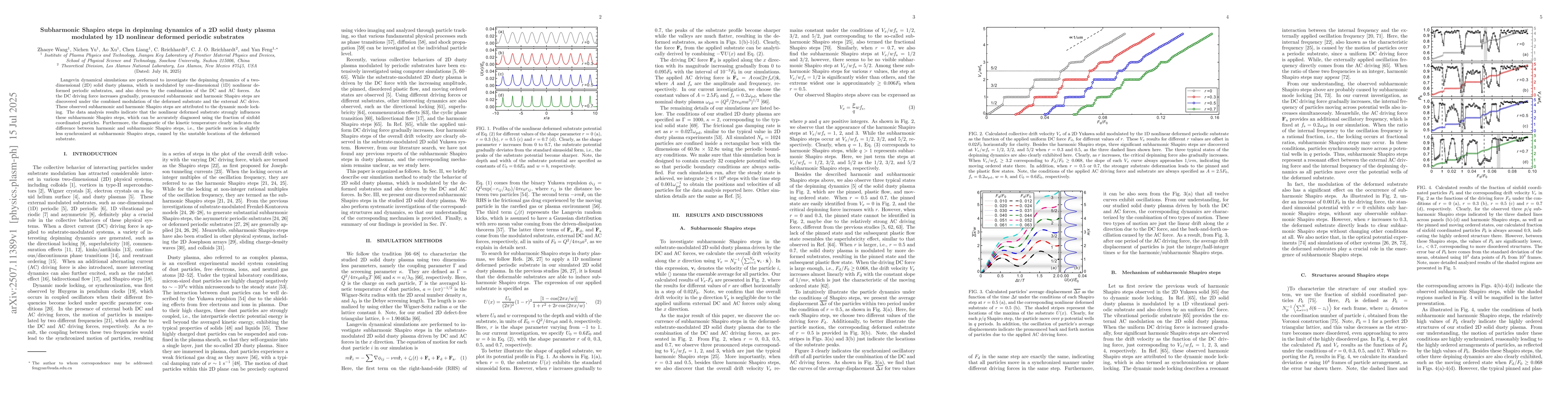 Thumbnail for Subharmonic Shapiro steps in depinning dynamics of a 2D solid dusty
  plasma modulated by 1D nonlinear deformed periodic substrates