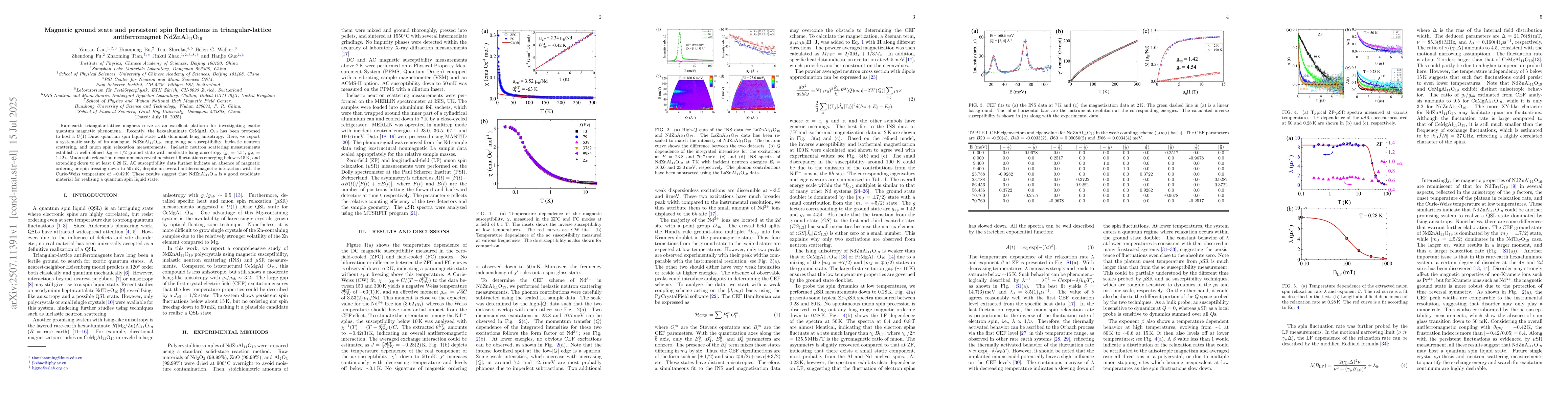 Thumbnail for Magnetic ground state and persistent spin fluctuations in
  triangular-lattice antiferromagnet NdZnAl$_{11}$O$_{19}$