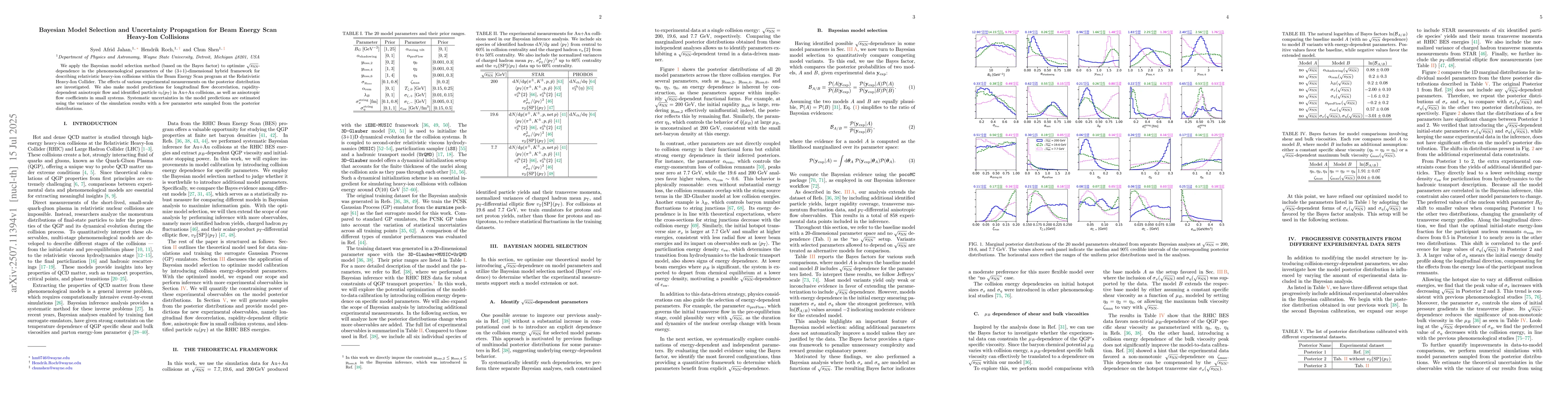 Thumbnail for Bayesian Model Selection and Uncertainty Propagation for Beam Energy
  Scan Heavy-Ion Collisions