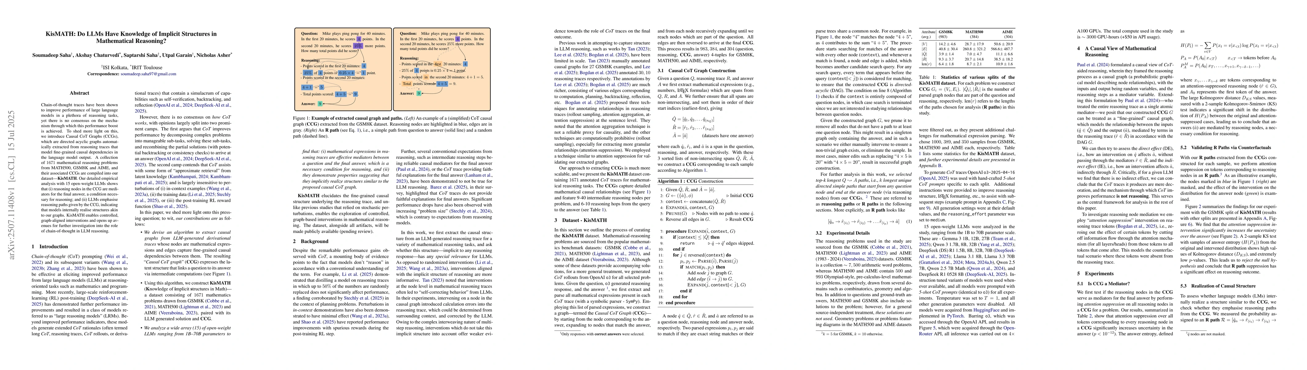 Thumbnail for KisMATH: Do LLMs Have Knowledge of Implicit Structures in Mathematical
  Reasoning?