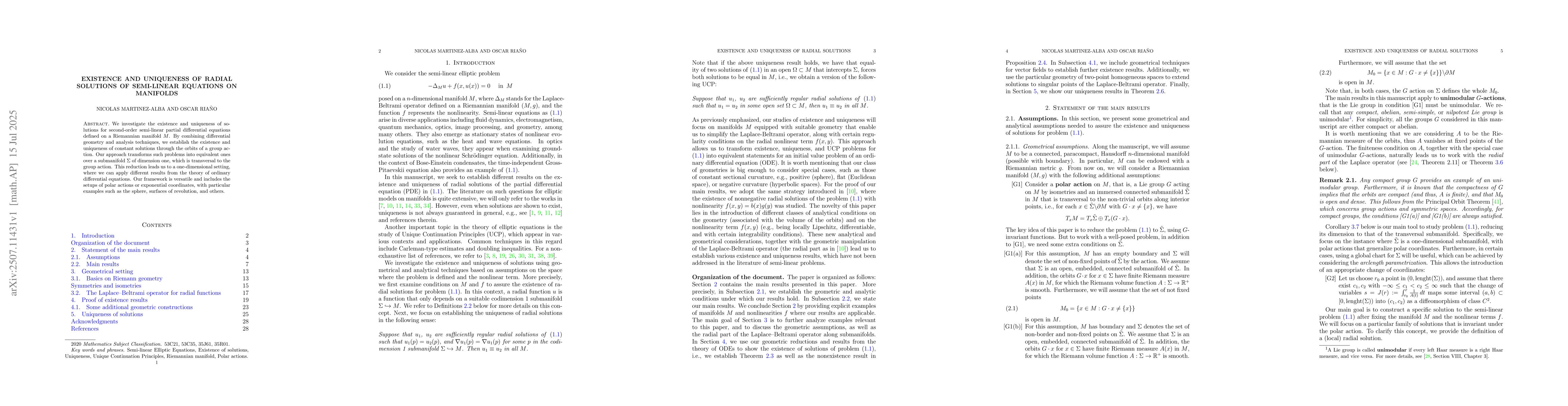 Thumbnail for Existence and uniqueness of radial solutions of semi-linear equations on
  manifolds