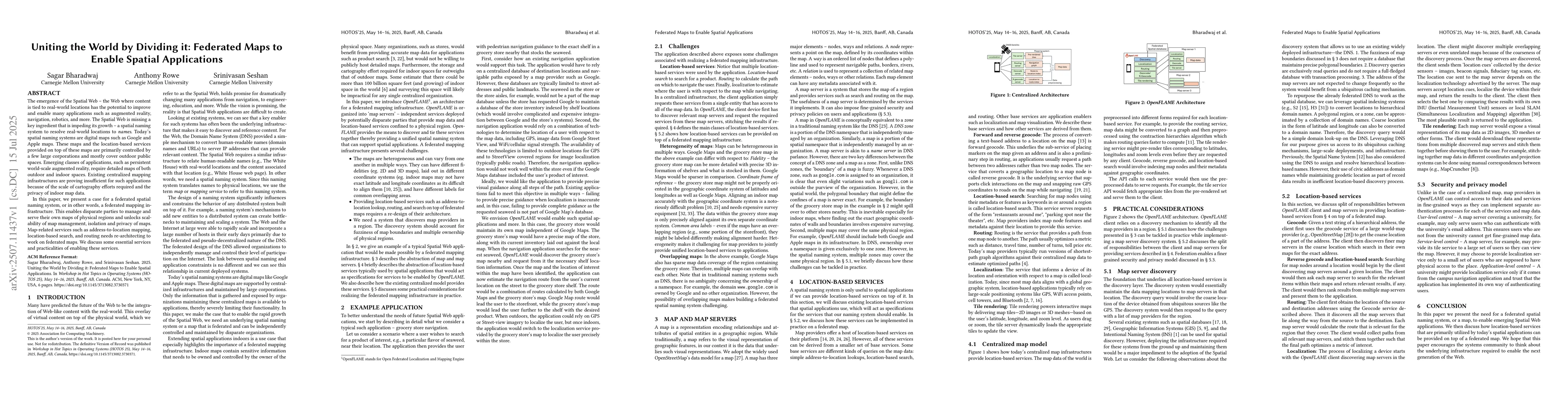 Thumbnail for Uniting the World by Dividing it: Federated Maps to Enable Spatial
  Applications