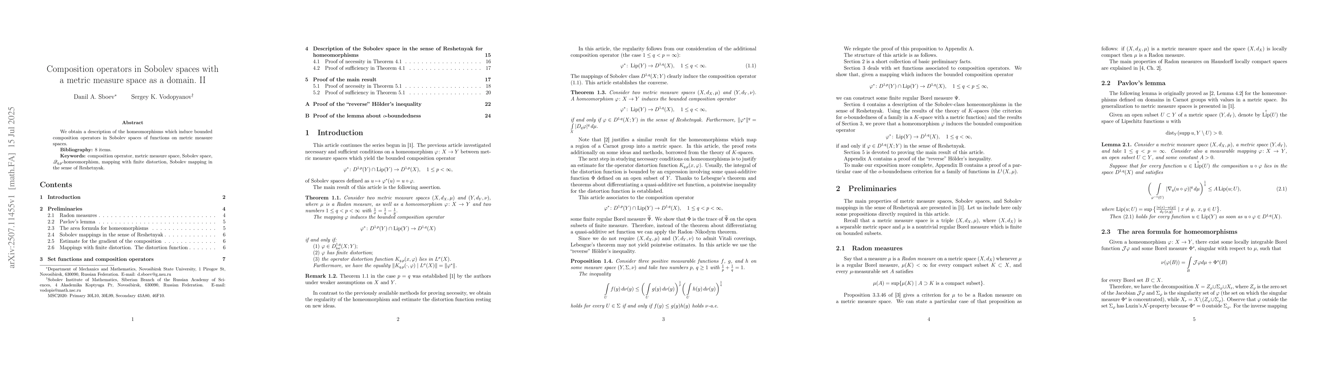 Thumbnail for Composition operators in Sobolev spaces with a metric measure space as a
  domain. II