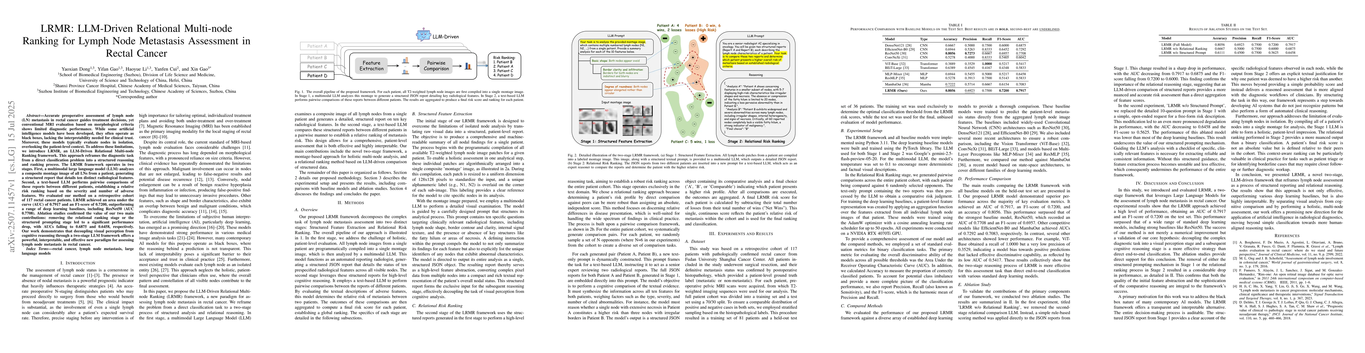 Thumbnail for LRMR: LLM-Driven Relational Multi-node Ranking for Lymph Node Metastasis
  Assessment in Rectal Cancer