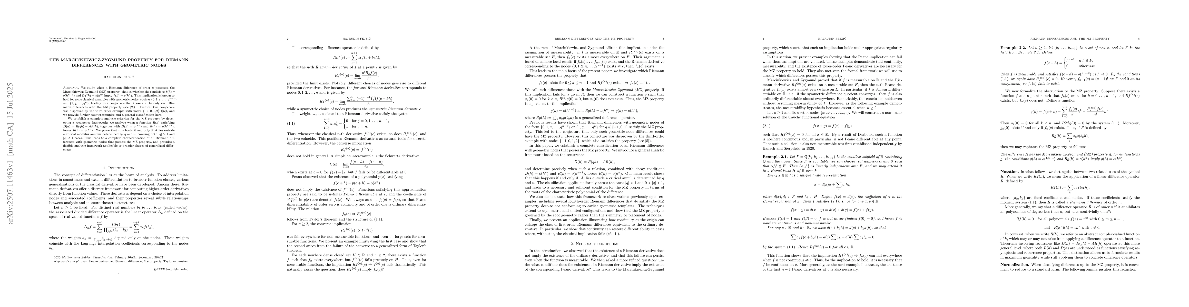 Thumbnail for The Marcinkiewicz-Zygmund Property for Riemann Differences with
  Geometric Nodes