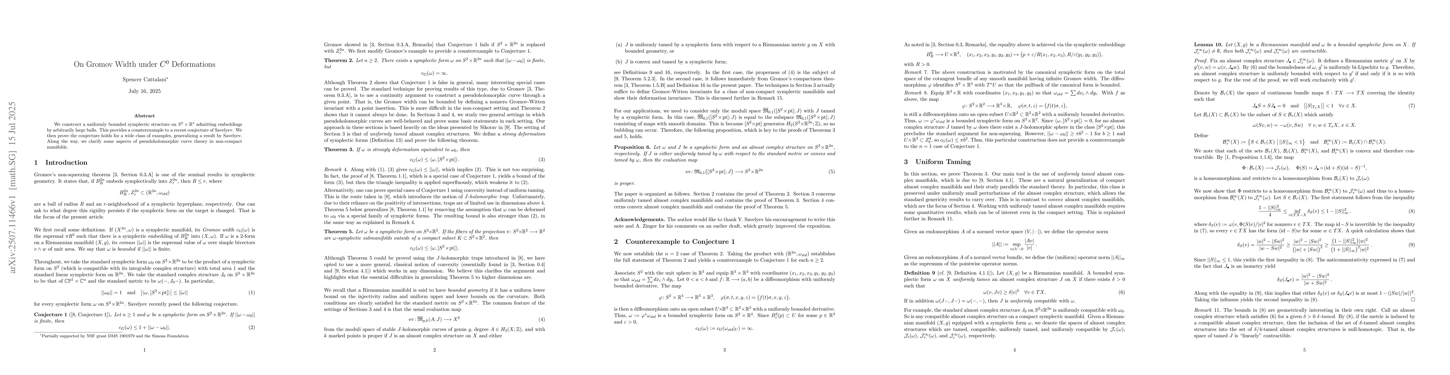 Thumbnail for On Gromov Width under $C^0$ Deformations