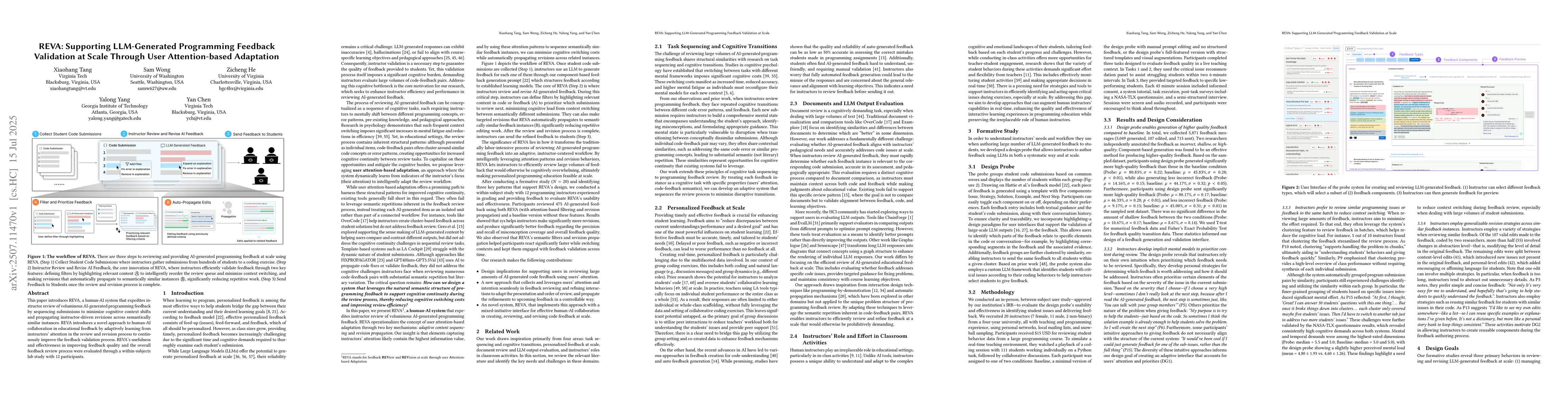 Thumbnail for REVA: Supporting LLM-Generated Programming Feedback Validation at Scale
  Through User Attention-based Adaptation
