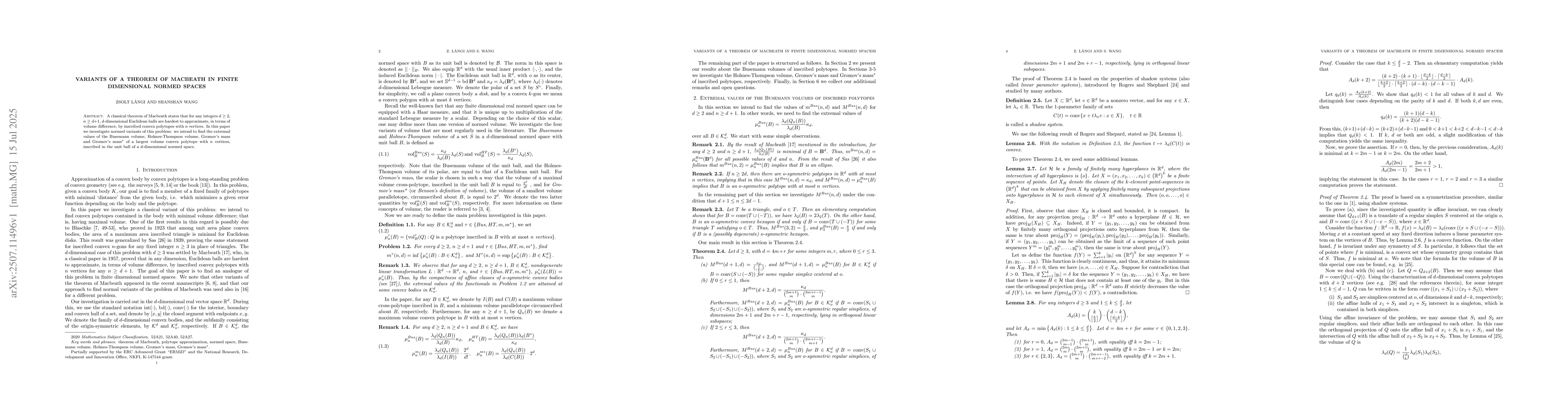 Thumbnail for Variants of a theorem of Macbeath in finite dimensional normed spaces