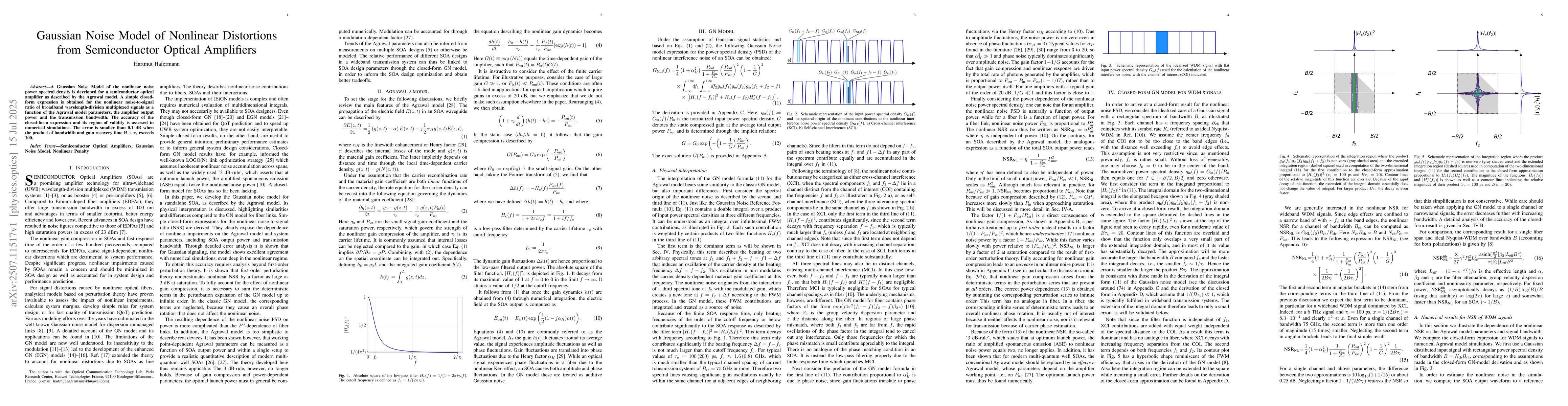 Thumbnail for Gaussian Noise Model of Nonlinear Distortions from Semiconductor Optical
  Amplifiers