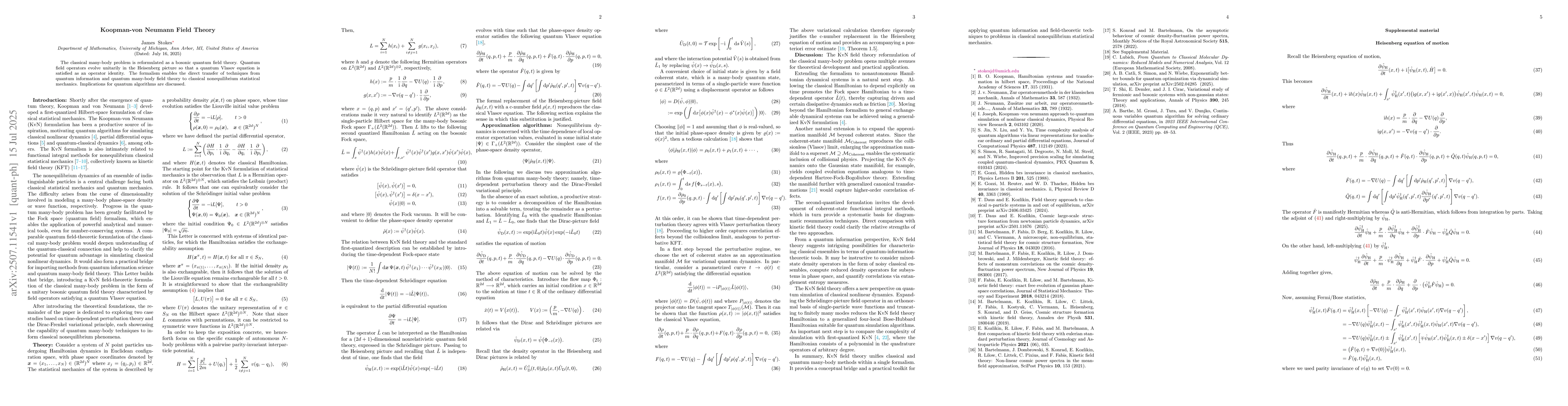 Thumbnail for Koopman-von Neumann Field Theory