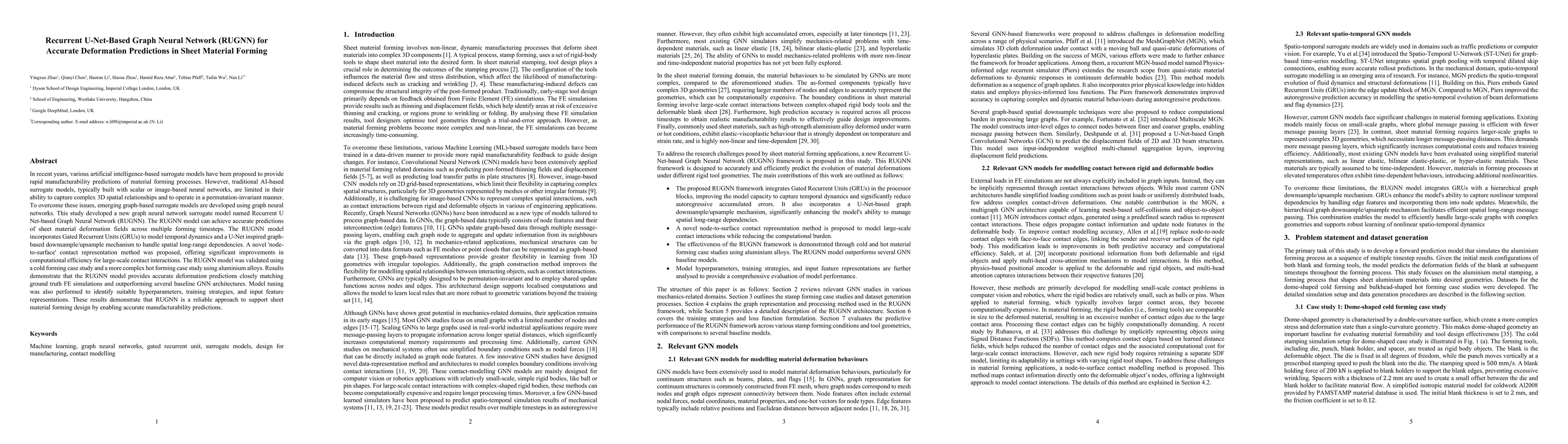 Thumbnail for Recurrent U-Net-Based Graph Neural Network (RUGNN) for Accurate
  Deformation Predictions in Sheet Material Forming