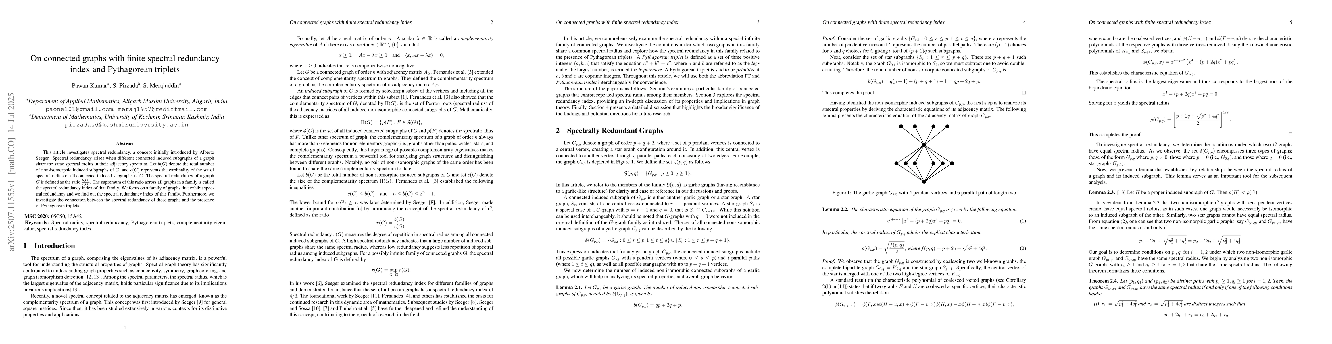 Thumbnail for On connected graphs with finite spectral redundancy index and
  Pythagorean triplets