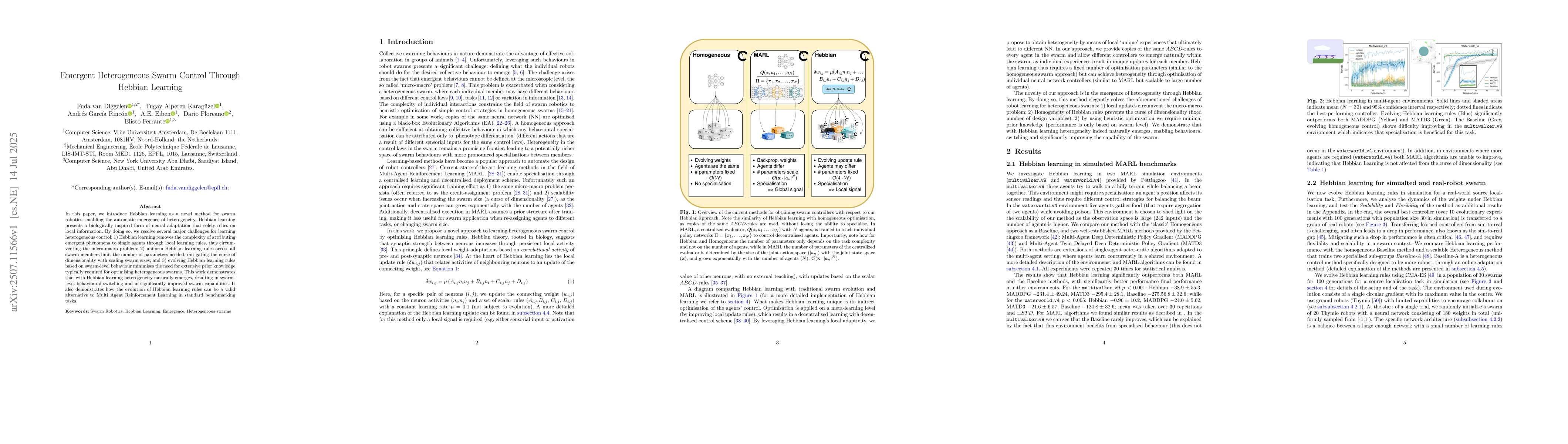 Thumbnail for Emergent Heterogeneous Swarm Control Through Hebbian Learning