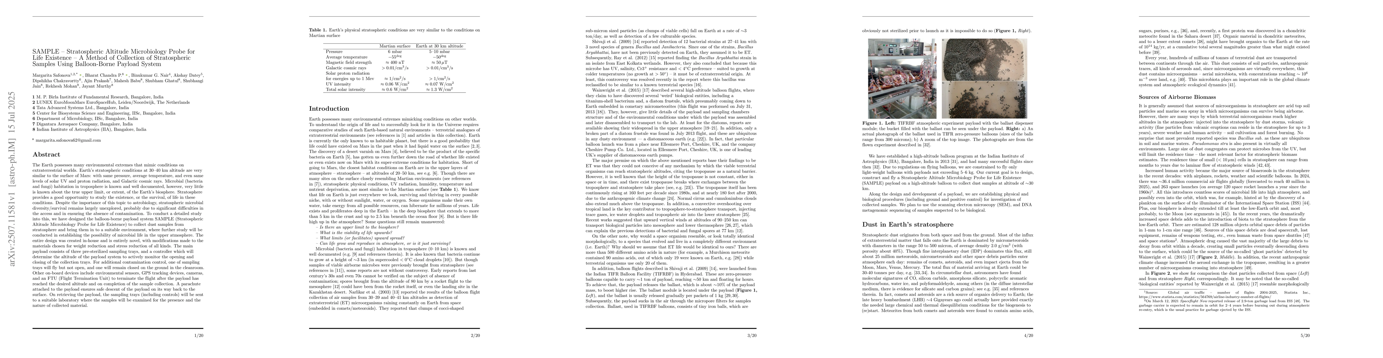 Thumbnail for SAMPLE -- Stratospheric Altitude Microbiology Probe for Life Existence
  -- A Method of Collection of Stratospheric Samples Using Balloon-Borne
  Payload System