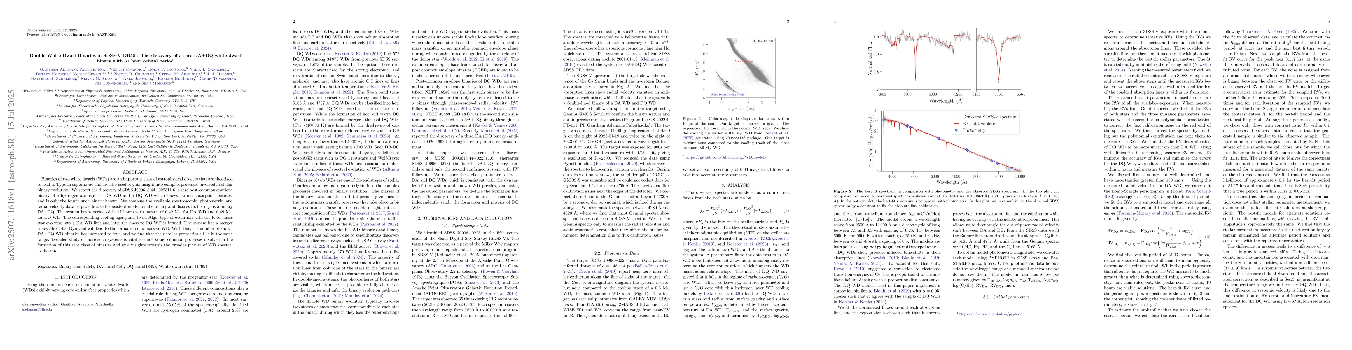 Thumbnail for Double White Dwarf Binaries in SDSS-V DR19 : The discovery of a rare
  DA+DQ white dwarf binary with 31 hour orbital period
