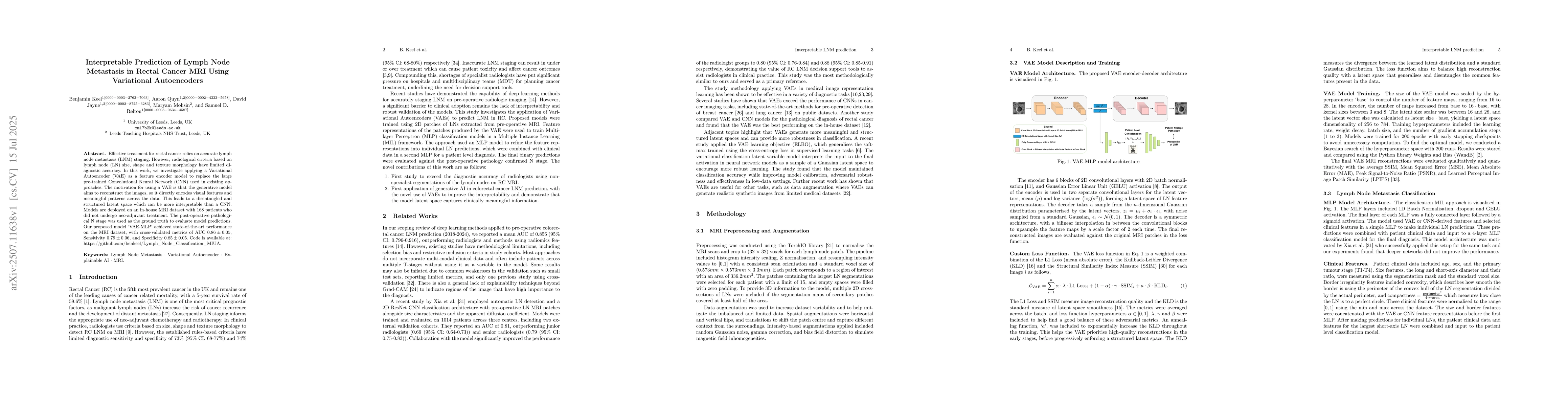 Thumbnail for Interpretable Prediction of Lymph Node Metastasis in Rectal Cancer MRI
  Using Variational Autoencoders