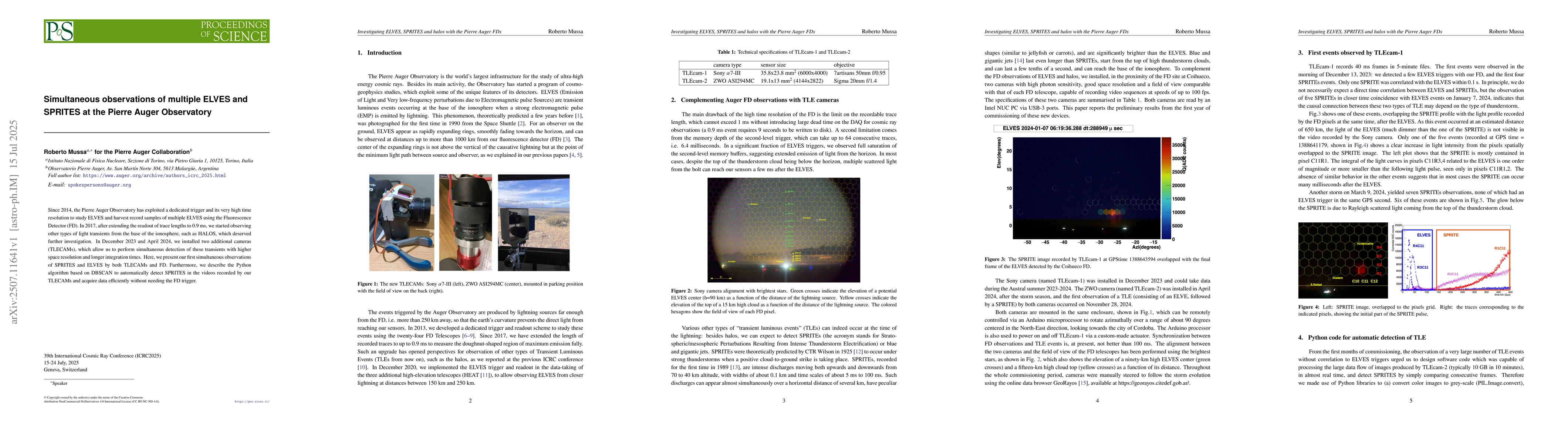 Thumbnail for Simultaneous observations of multiple ELVES and SPRITES at the Pierre
  Auger Observatory