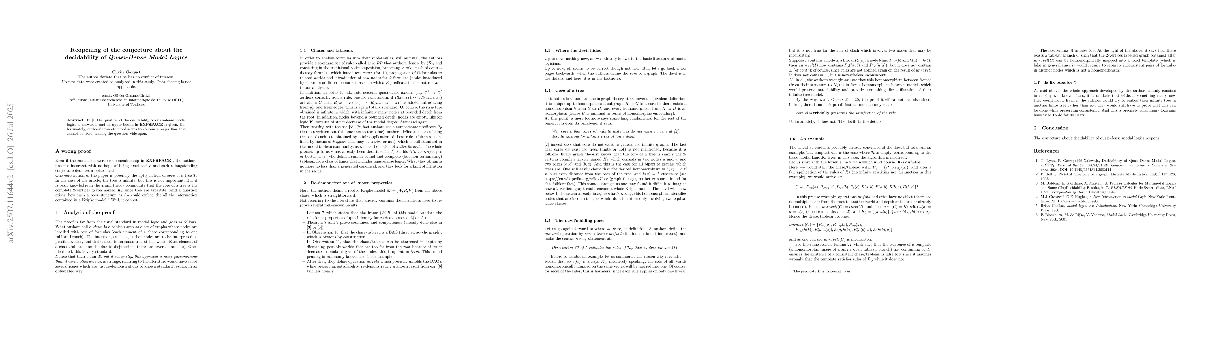 Thumbnail for Comment on Decidability of Quasi-Dense Modal Logics by Lyon and
  Ostropolski-Nalewaja