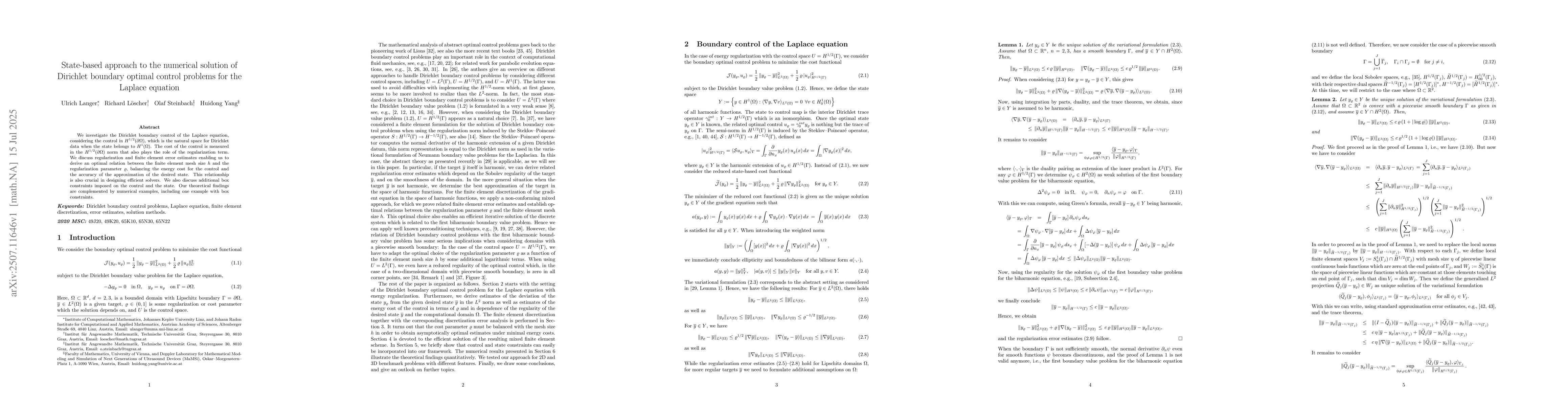 Thumbnail for State-based approach to the numerical solution of Dirichlet boundary
  optimal control problems for the Laplace equation