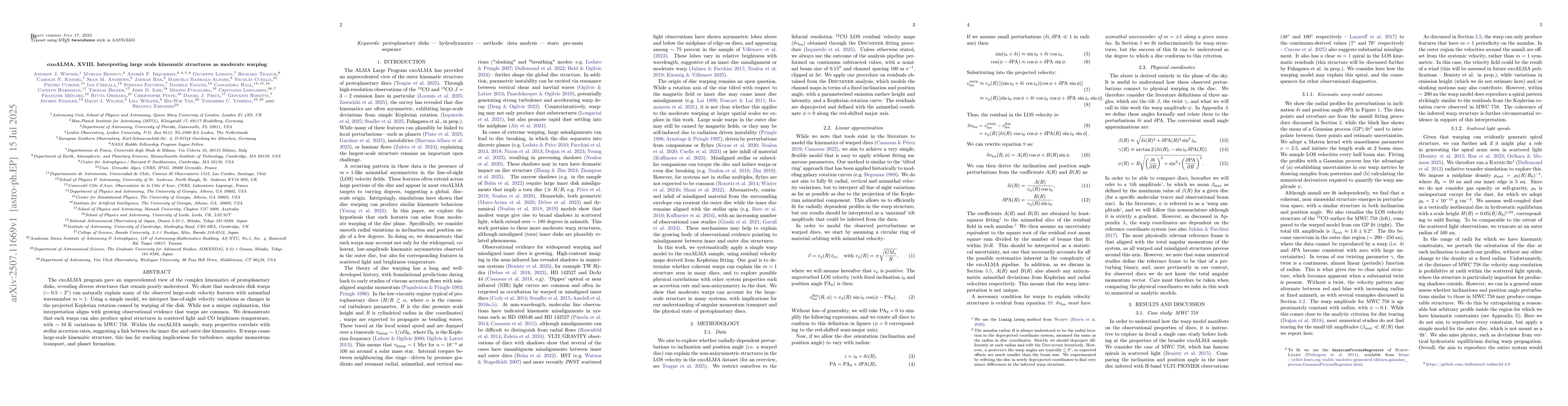 Thumbnail for exoALMA. XVIII. Interpreting large scale kinematic structures as
  moderate warping