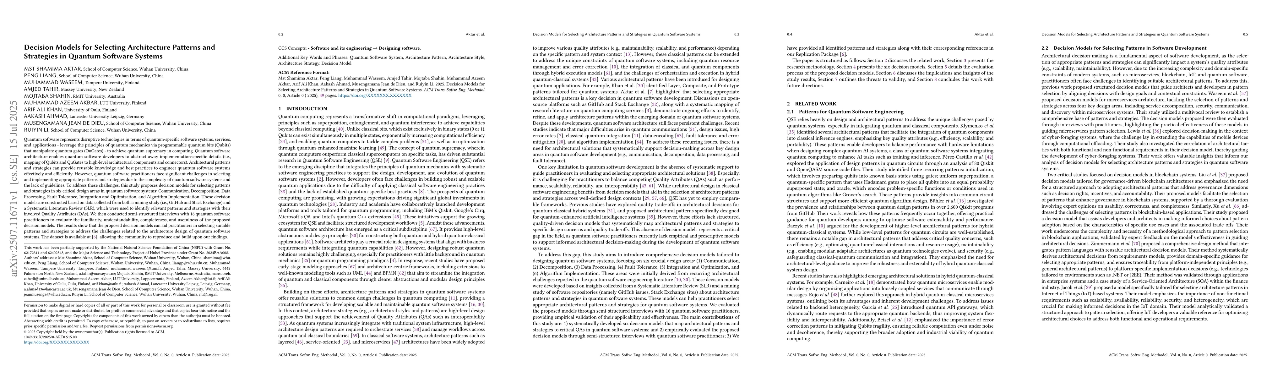 Thumbnail for Decision Models for Selecting Architecture Patterns and Strategies in
  Quantum Software Systems