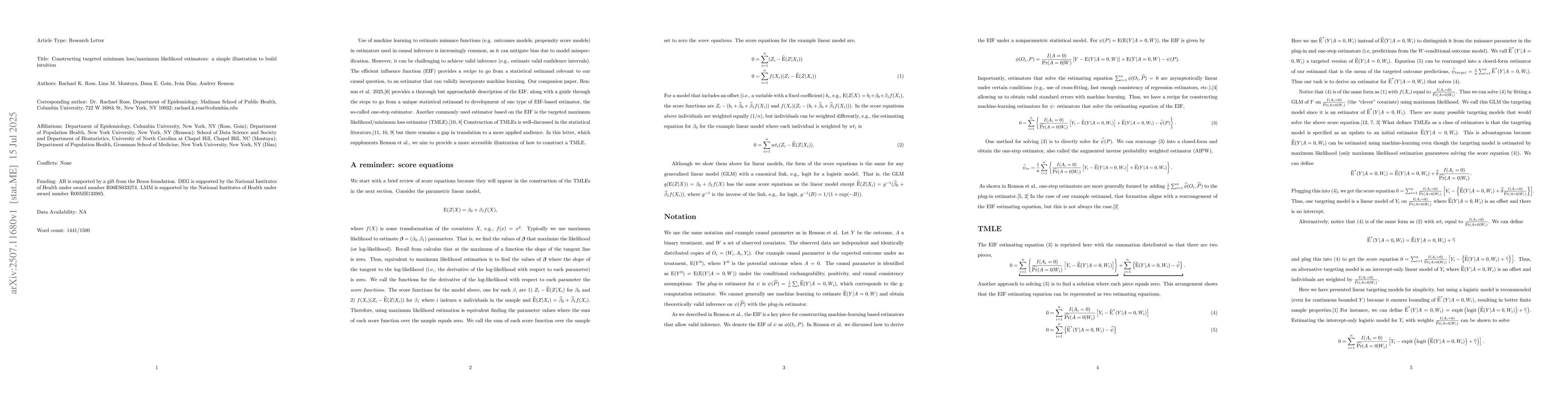 Thumbnail for Constructing targeted minimum loss/maximum likelihood estimators: a
  simple illustration to build intuition