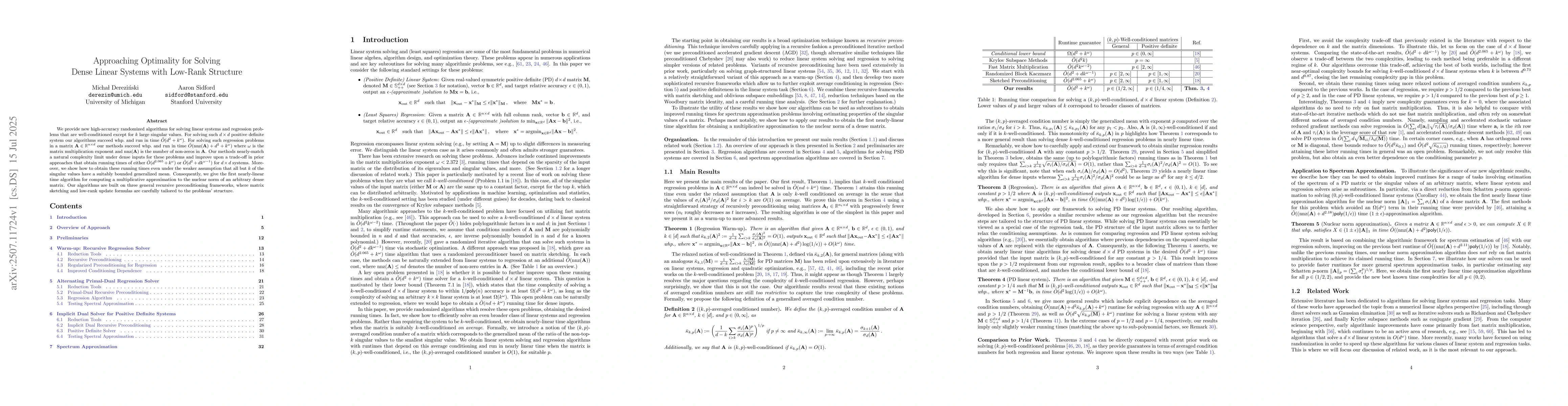 Thumbnail for Approaching Optimality for Solving Dense Linear Systems with Low-Rank
  Structure