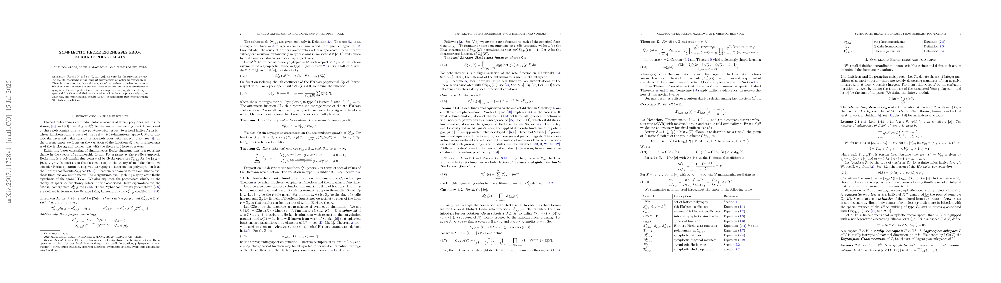 Thumbnail for Symplectic Hecke eigenbases from Ehrhart polynomials