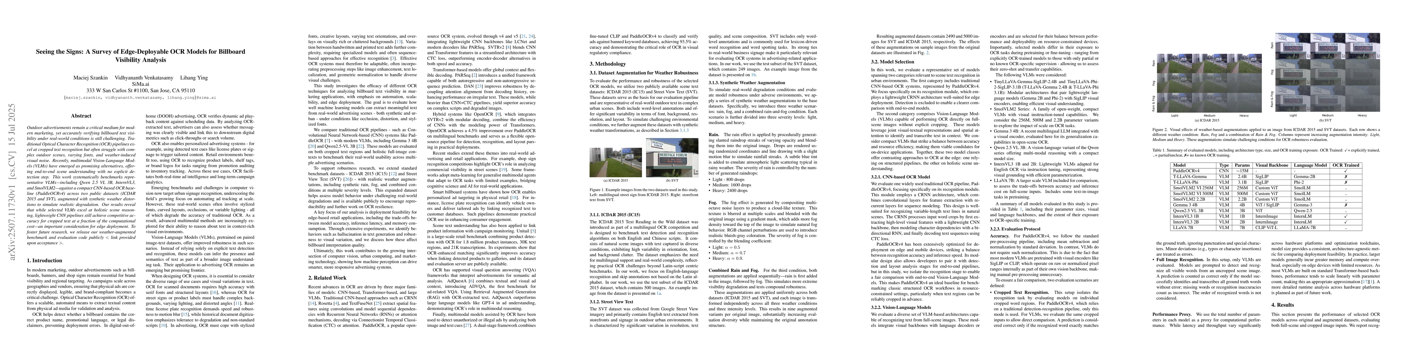 Thumbnail for Seeing the Signs: A Survey of Edge-Deployable OCR Models for Billboard
  Visibility Analysis