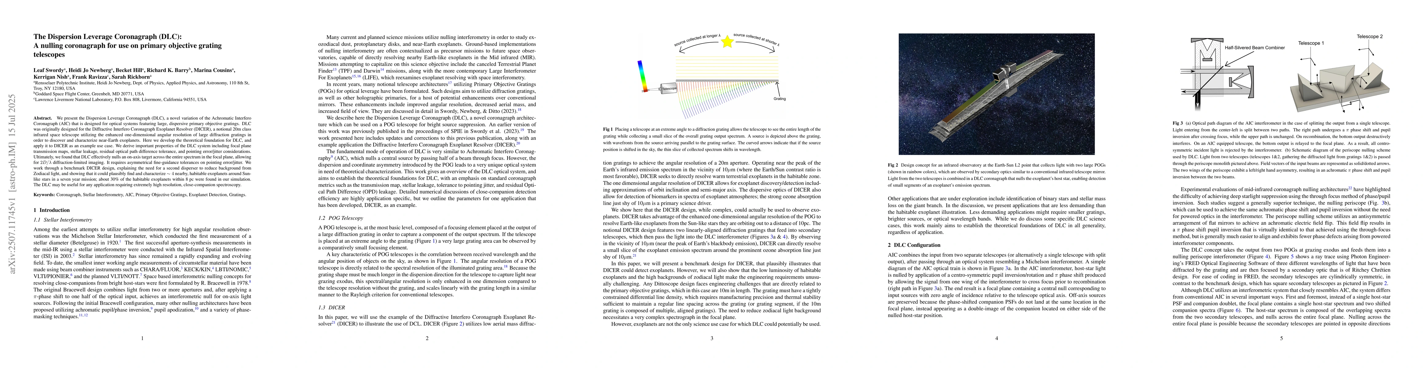 Thumbnail for The Dispersion Leverage Coronagraph (DLC): A nulling coronagraph for use
  on primary objective grating telescopes