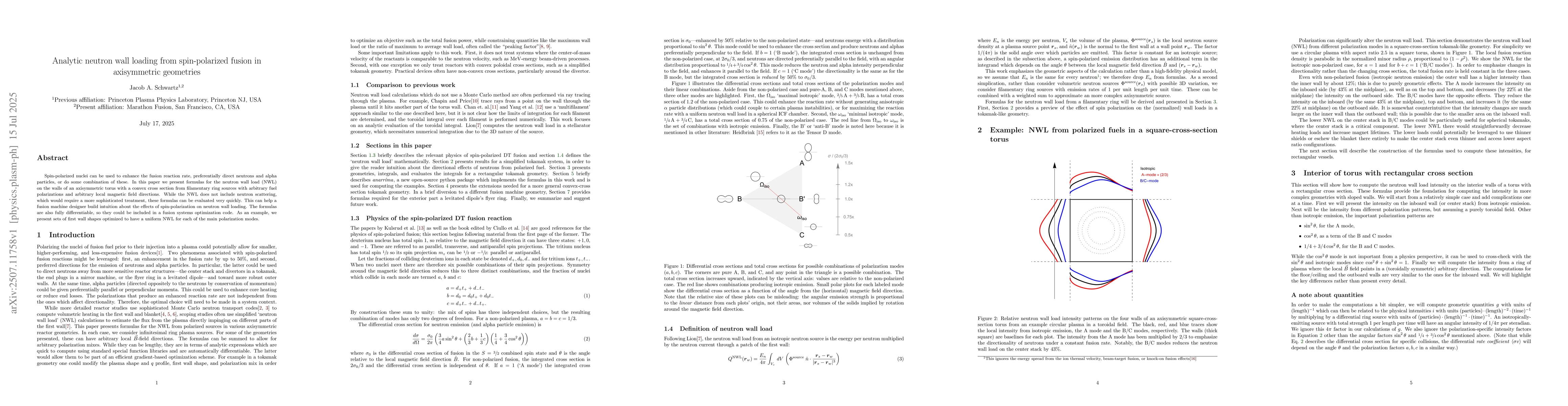 Thumbnail for Analytic neutron wall loading from spin-polarized fusion in axisymmetric
  geometries