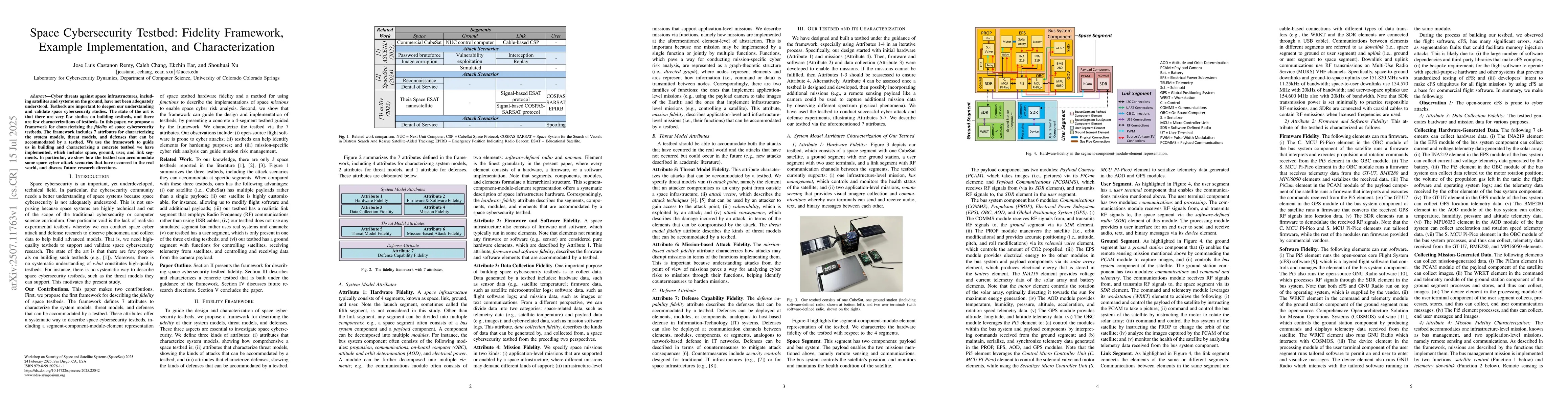 Thumbnail for Space Cybersecurity Testbed: Fidelity Framework, Example Implementation,
  and Characterization