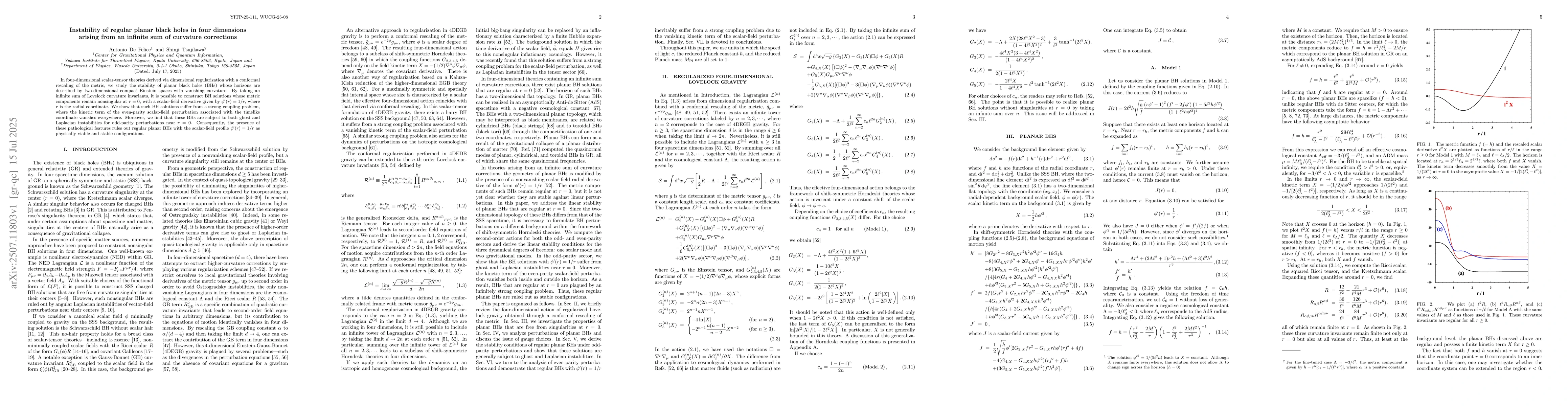 Thumbnail for Instability of regular planar black holes in four dimensions arising
  from an infinite sum of curvature corrections