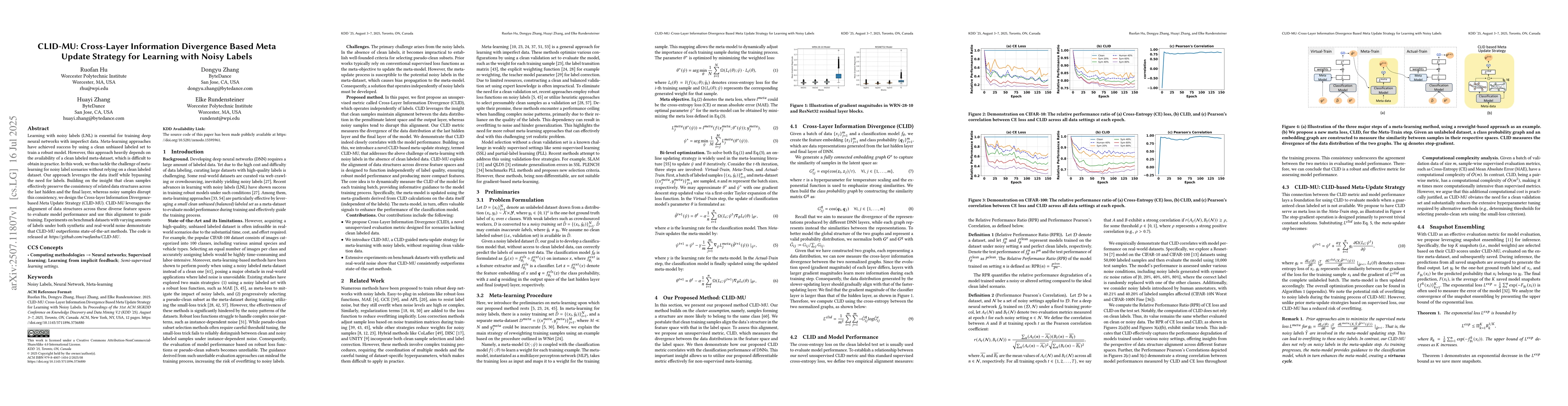 Thumbnail for CLID-MU: Cross-Layer Information Divergence Based Meta Update Strategy
  for Learning with Noisy Labels