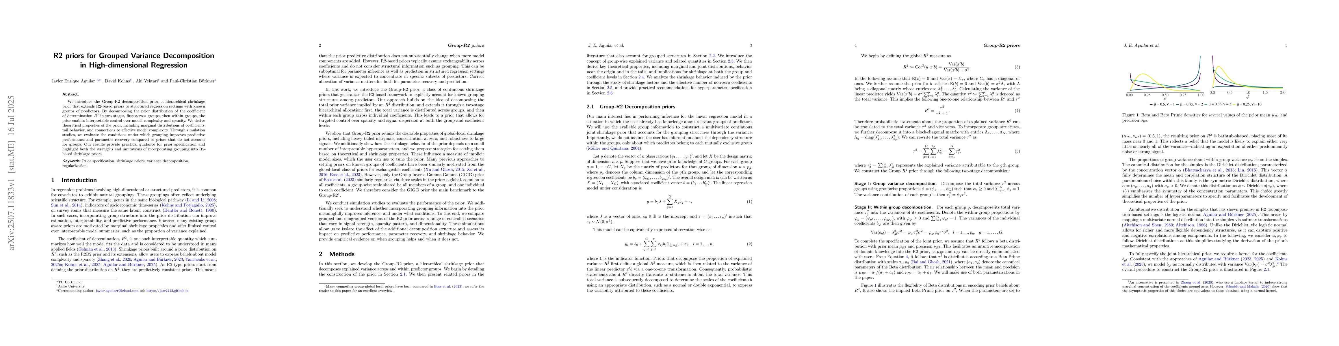 Thumbnail for R2 priors for Grouped Variance Decomposition in High-dimensional
  Regression