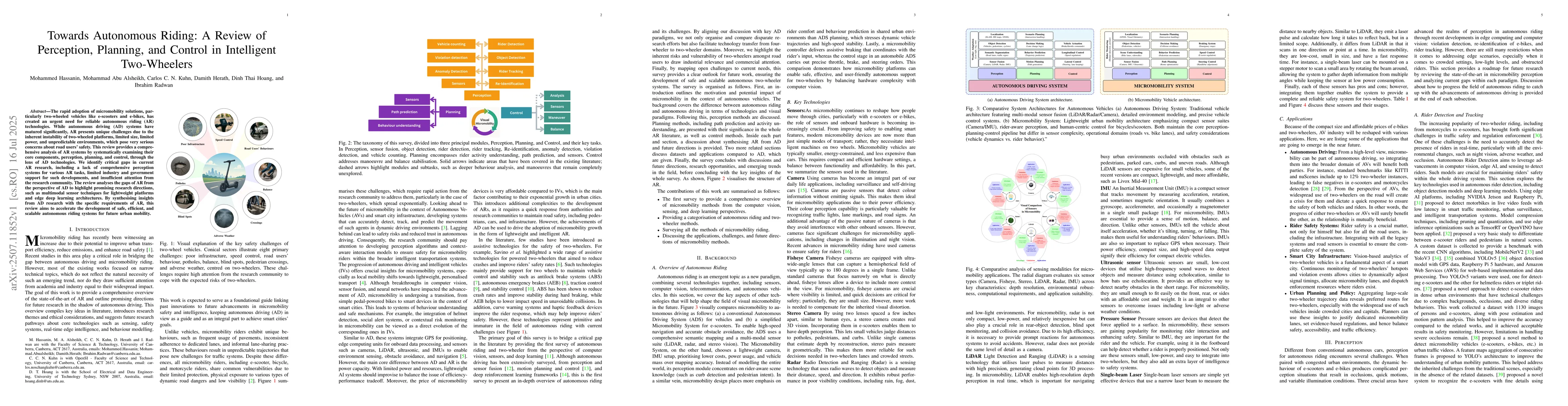 Thumbnail for Towards Autonomous Riding: A Review of Perception, Planning, and Control
  in Intelligent Two-Wheelers
