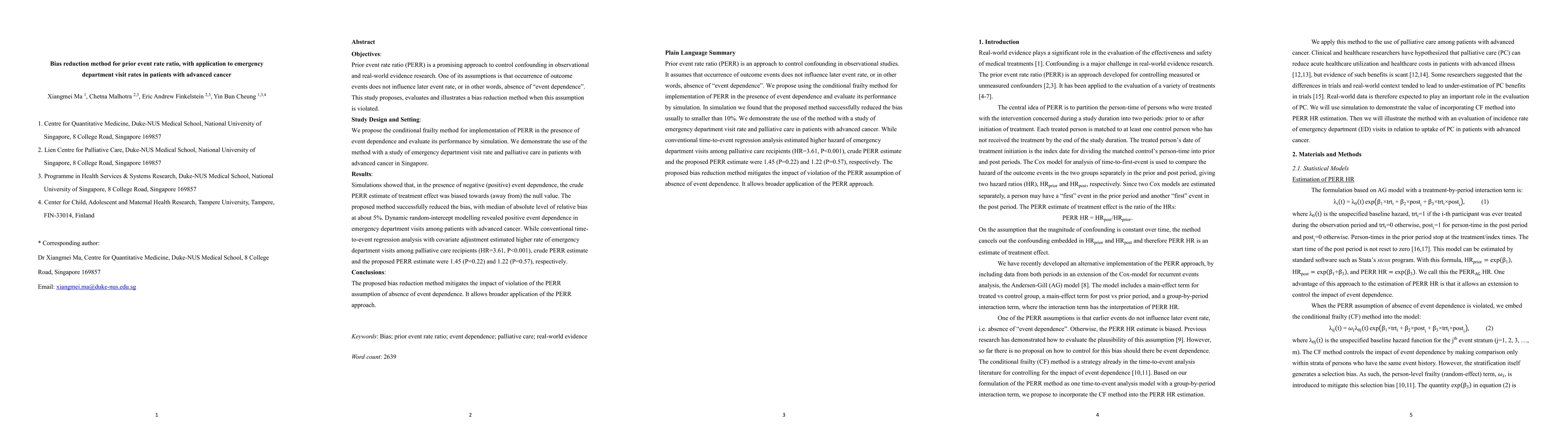 Thumbnail for Bias reduction method for prior event rate ratio, with application to
  emergency department visit rates in patients with advanced cancer