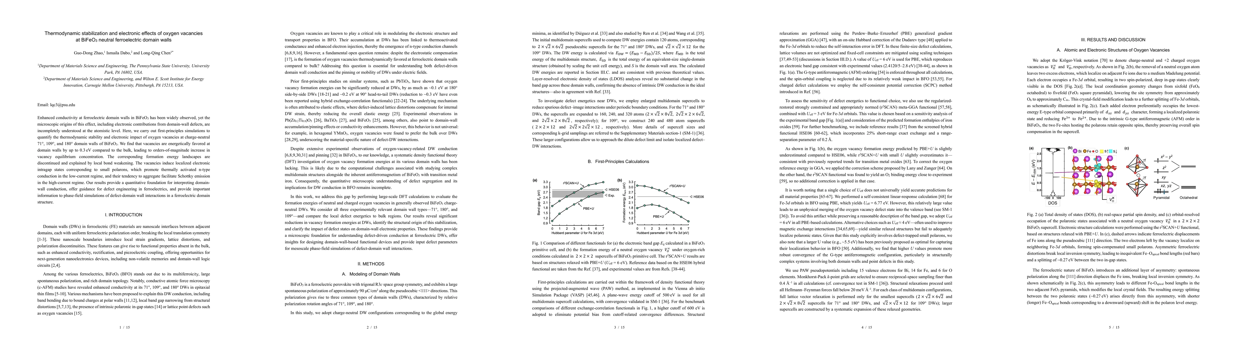 Thumbnail for Thermodynamic stabilization and electronic effects of oxygen vacancies
  at BiFeO$_3$ neutral ferroelectric domain walls