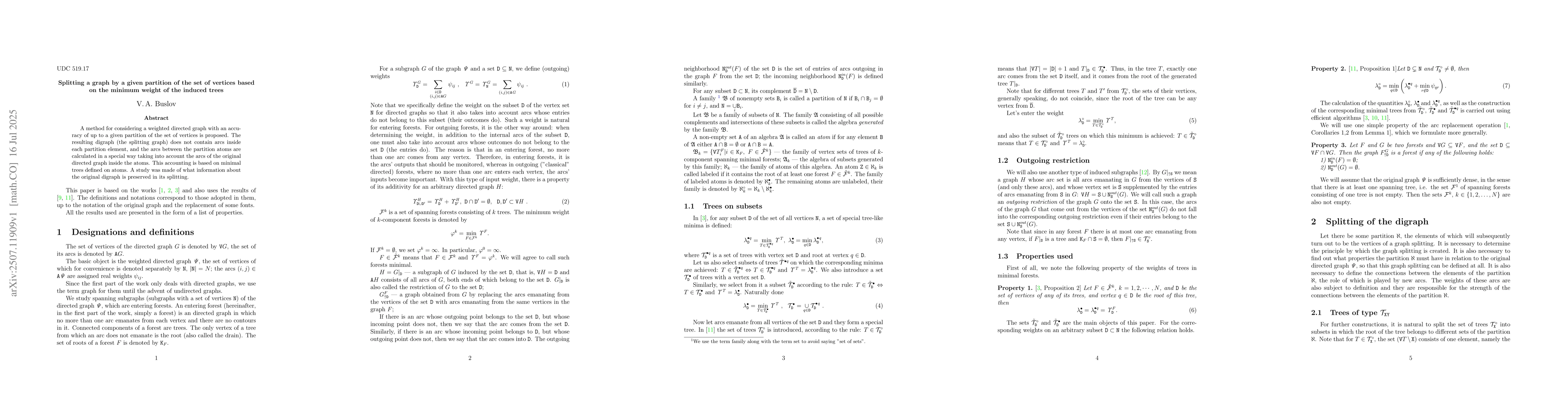 Thumbnail for Splitting a graph by a given partition of the set of vertices based on
  the minimum weight of the induced trees