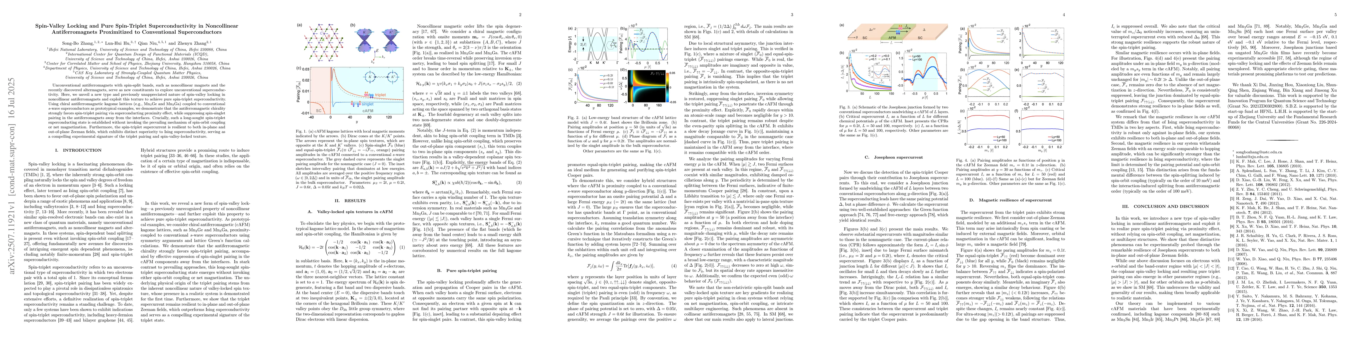 Thumbnail for Spin-Valley Locking and Pure Spin-Triplet Superconductivity in
  Noncollinear Antiferromagnets Proximitized to Conventional Superconductors