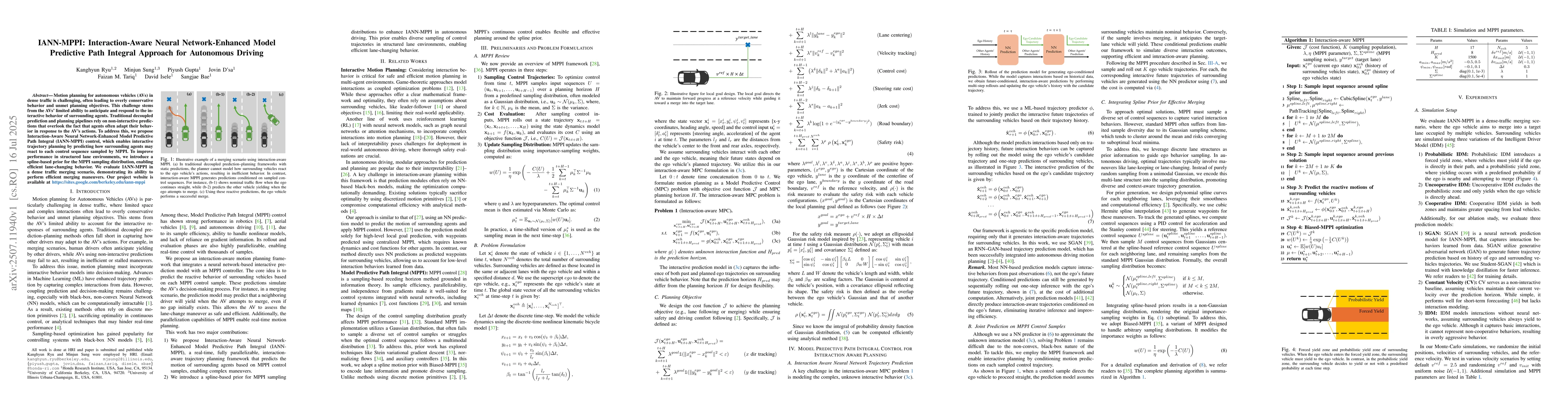 Thumbnail for IANN-MPPI: Interaction-Aware Neural Network-Enhanced Model Predictive
  Path Integral Approach for Autonomous Driving