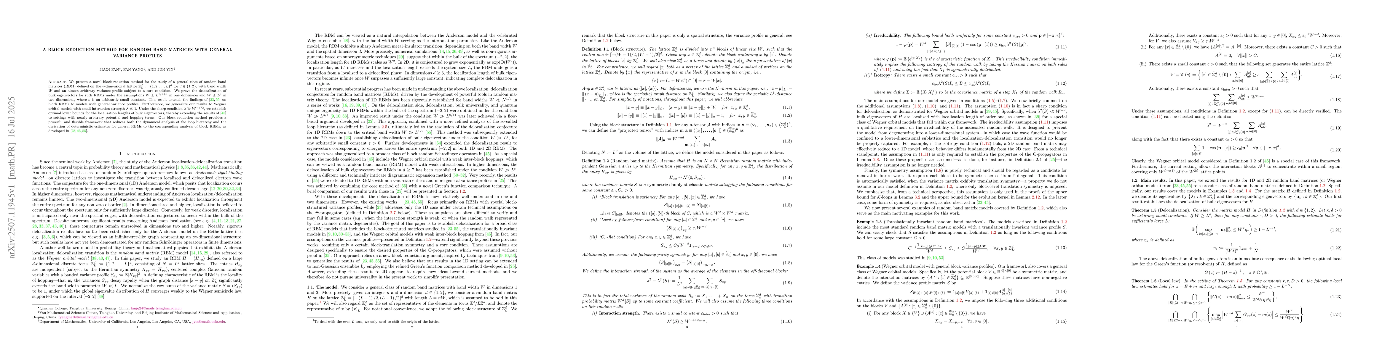 Thumbnail for A Block Reduction Method for Random Band Matrices with General Variance
  Profiles